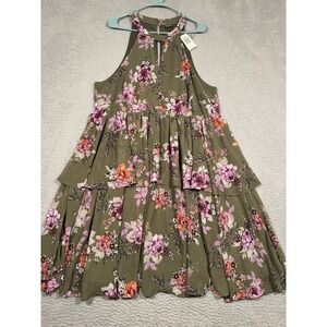 NWT Torrid Size 2 18/20 Green Floral Tiered Halter Chiffon Maxi Dress Plus Size